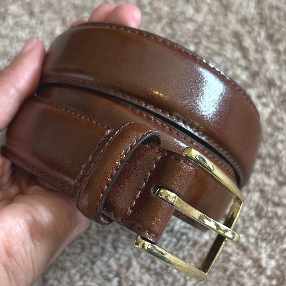 Jos A Bank Mens Brown Leather Belt Gold Tone Buckle Size 38 Dress 3702